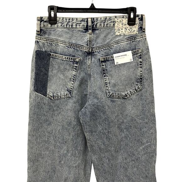 AG Jeans Cloved Patched Denim Jeans High Rise Relaxed Straight Leg Blue 26 NWT - Picture 6 of 9